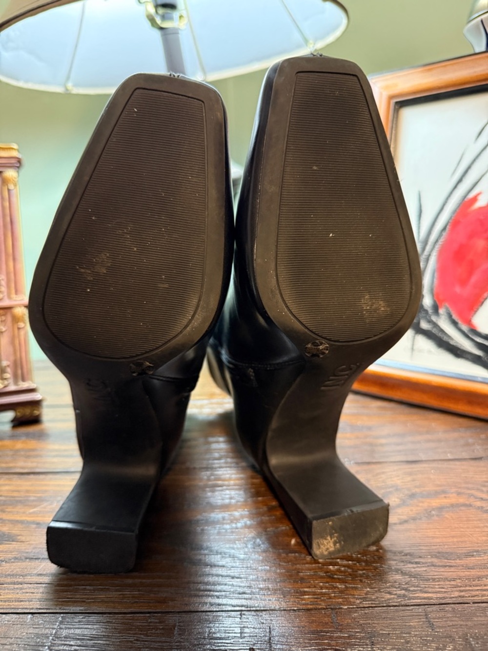 Women's Black Leather Square-Toe Ankle Boots INC SIZE 8 1/2 or 39 1/2 - Picture 3 of 12